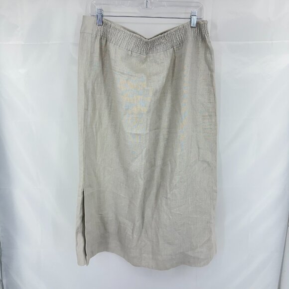 Soft Surroundings Women XL Linen A Line Skirt Beige Stretch Waist Side Slits - Picture 3 of 9